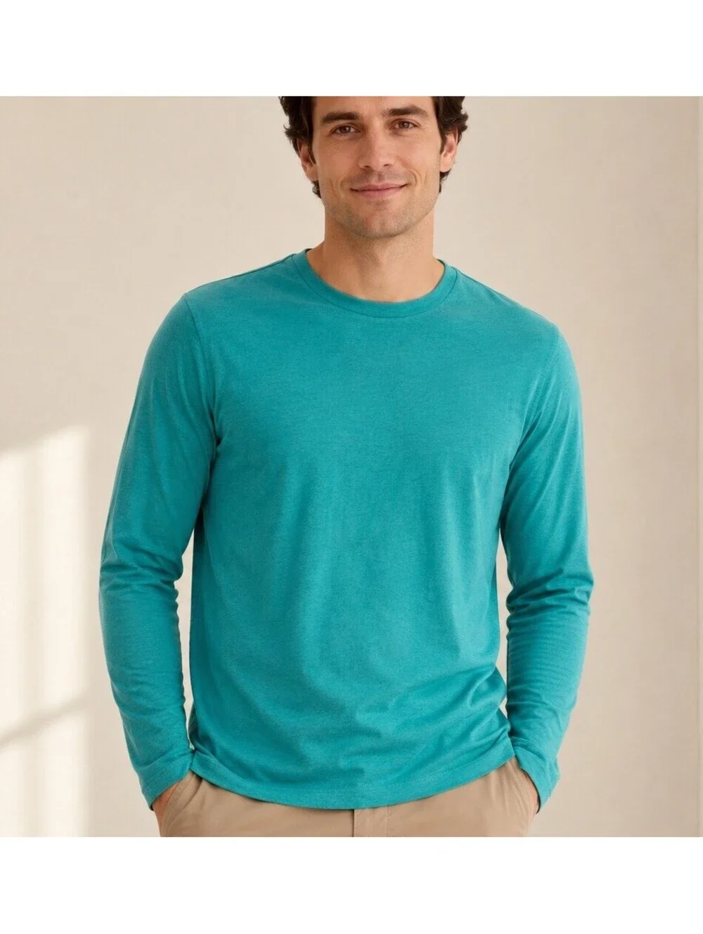 Banana Republic Men L Soft Wash Teal Long Sleeve T Shirt 100% Cotton Crewneck